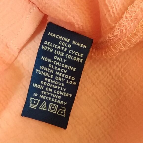 Evan-Picone Sheer Peach Button-Up Blouse w/ Roll Tab Sleeves - Picture 12 of 12